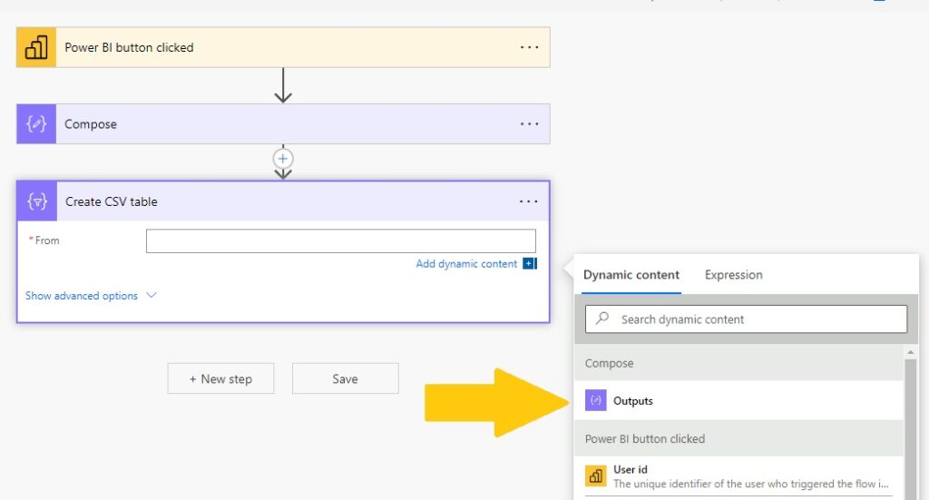 Inputs for a CSV table