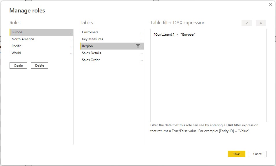 DAX expression filter for Europe