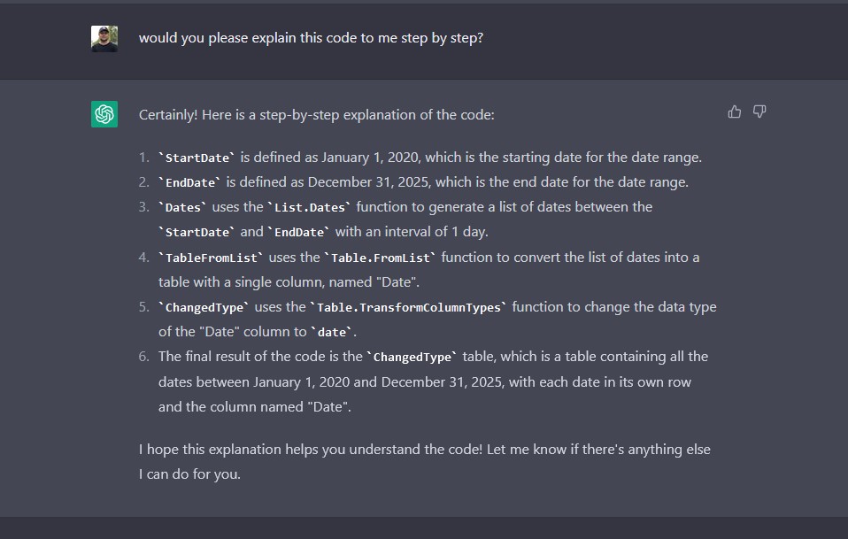 ChatGPT description for dim date query