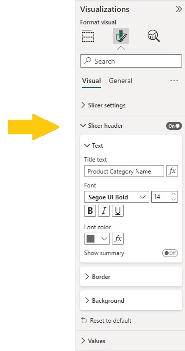 List Slicer Header settings