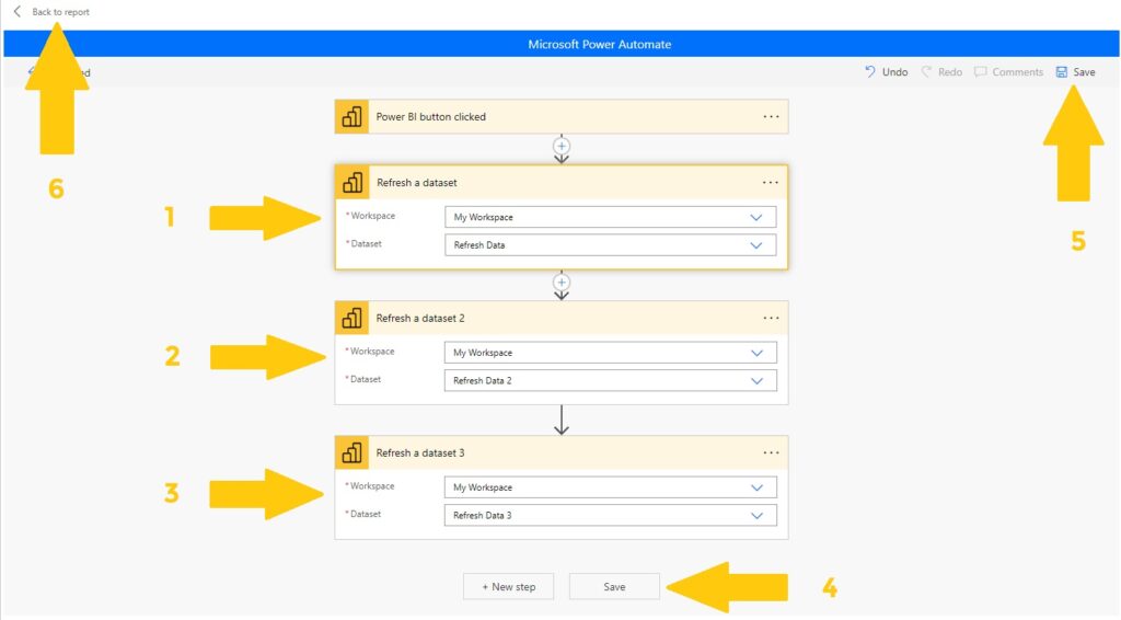 Refresh all reports and datasets Power Automate