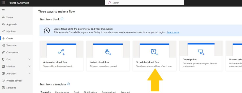 Power Automate Schdeuled Cloud Flow